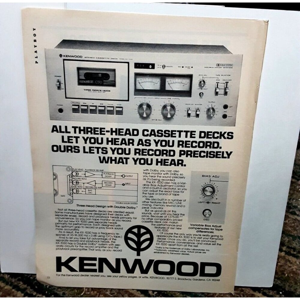 1978 Kenwood Three Head Cassette Deck KX1030 Original vintage print ad 70s